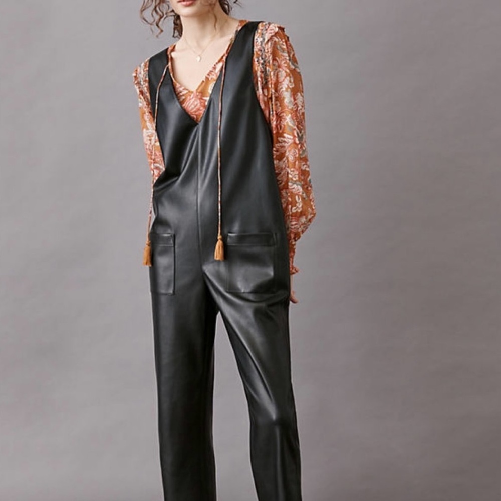 Avec Les Filles Black Faux Leather Jumpsuit